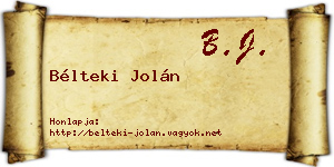Bélteki Jolán névjegykártya